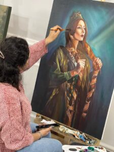 تکنیک رنگ و روغن طرح ملکه زیبا اثر هنرجو