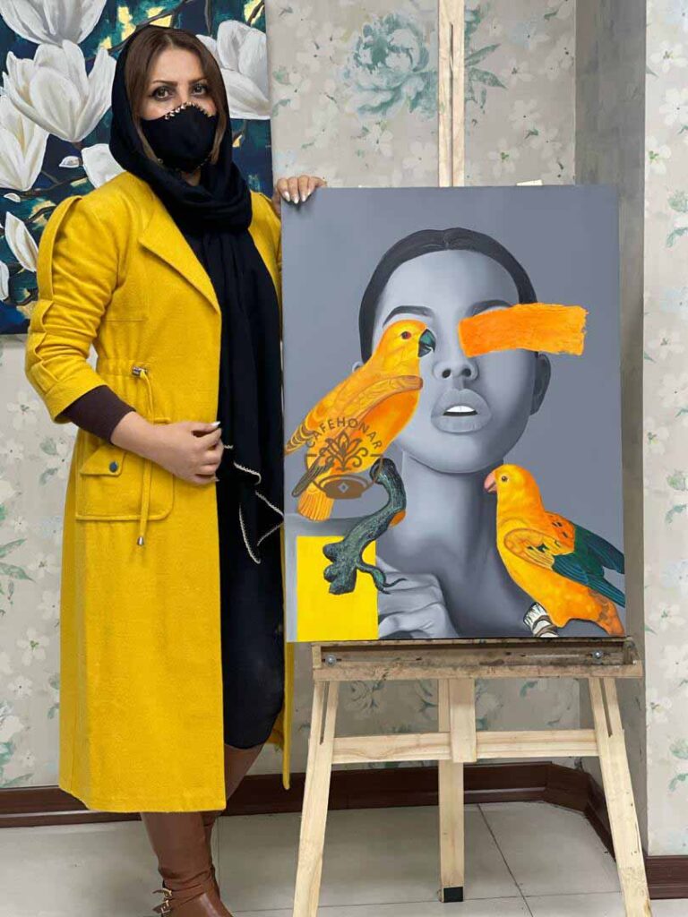 تابلو با رنگهای متناقض و شاد اثر هنرجوی کافه هنر
