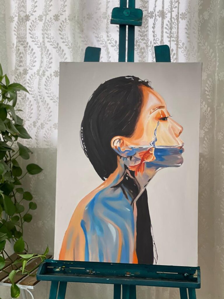 طرح دختر و ماهی اثر هنرجوی رگ و روغن کافه هنر